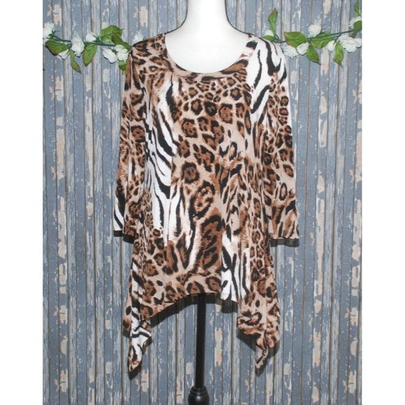 Chaus Tops - Chaus New York Size XL Animal Print 3/4 Sleeve Tunic Blouse Cheetah Zebra